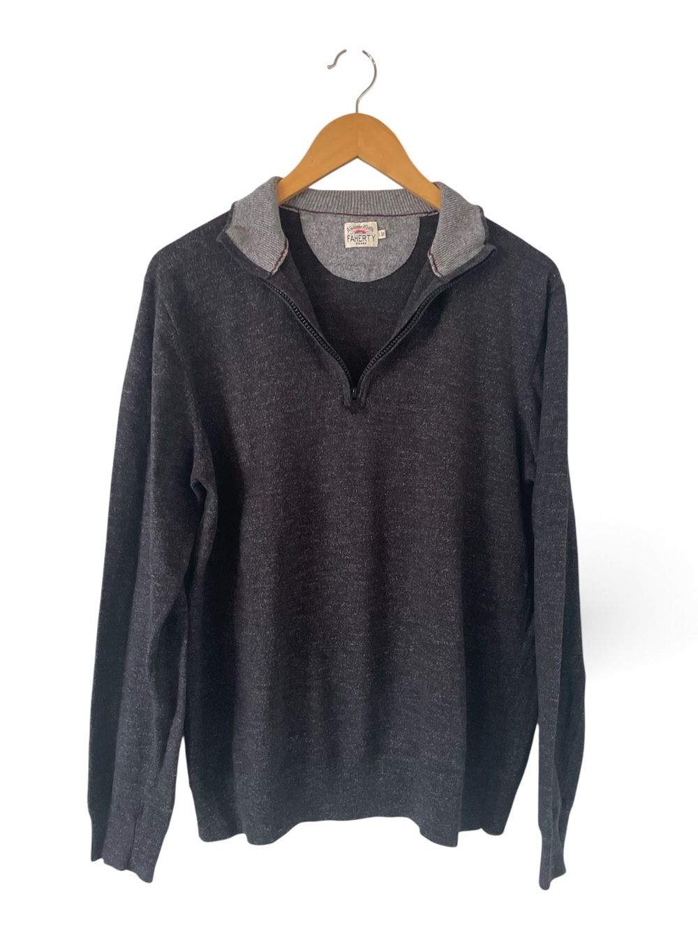 Faherty Dark Charcoal Jackson Quarter Zip Sweater with Collar Sz. Large